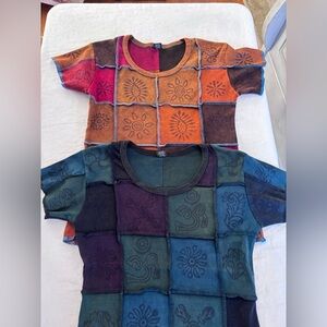 Two Made in Nepal 100%Cotton Free Size Tie Dye Short Sleeve T shirts Size Small